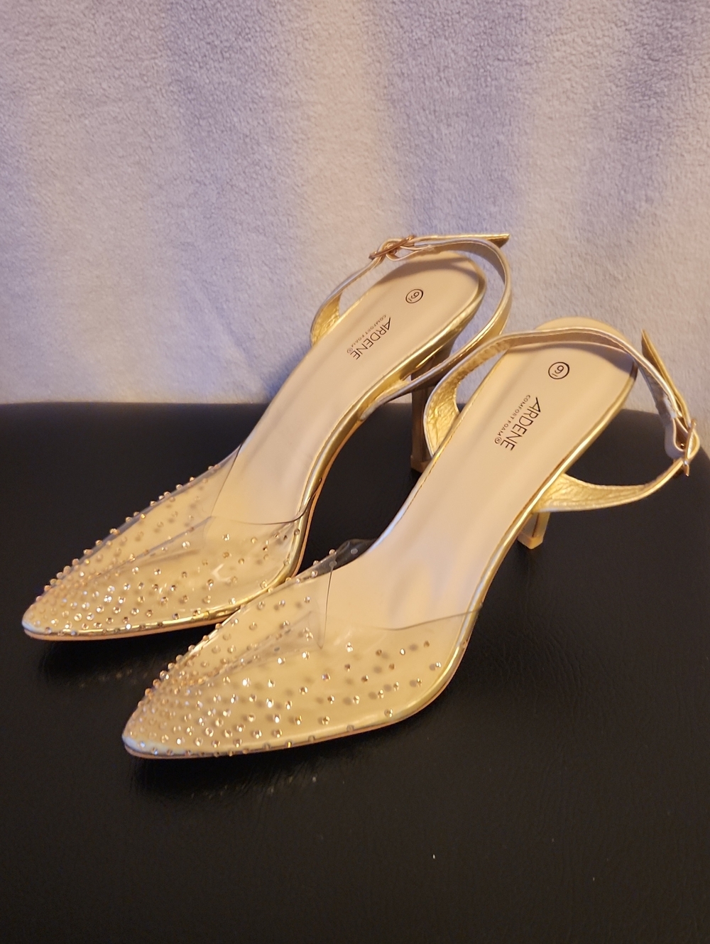 Ardene Women's Gold Slingback Pointed Toe Heels with Crystal Accents